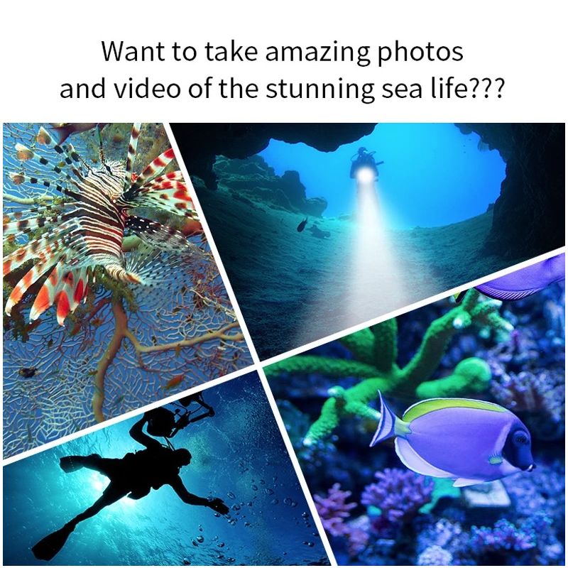 B11 Rød Blå Hvit LED Lommelykt for Fotografering 80M Dykkelys Utvidet Batterilevetid for Scuba Dykking