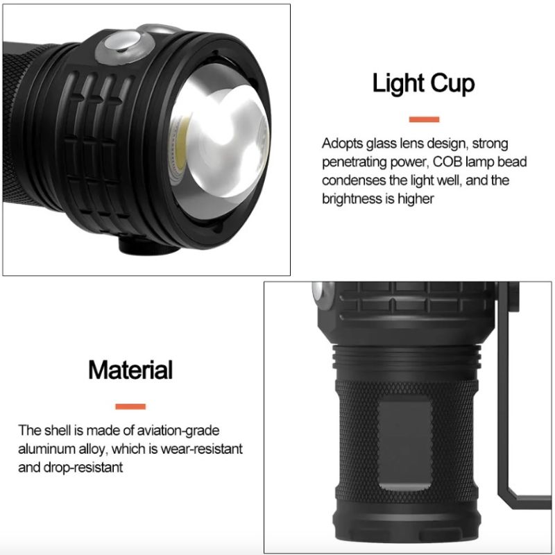 B12 LED-dykkerlommelykt IPX8 vanntett slitesterk flykvalitetsaluminium for marin utforskning og dykkertilbehør