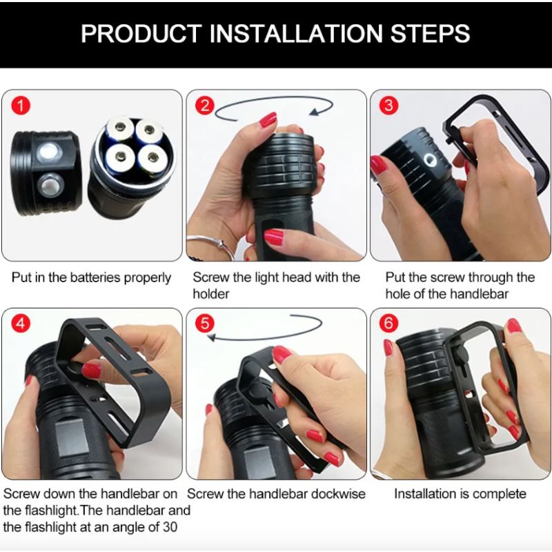 B12 LED-dykkerlommelykt IPX8 vanntett slitesterk flykvalitetsaluminium for marin utforskning og dykkertilbehør