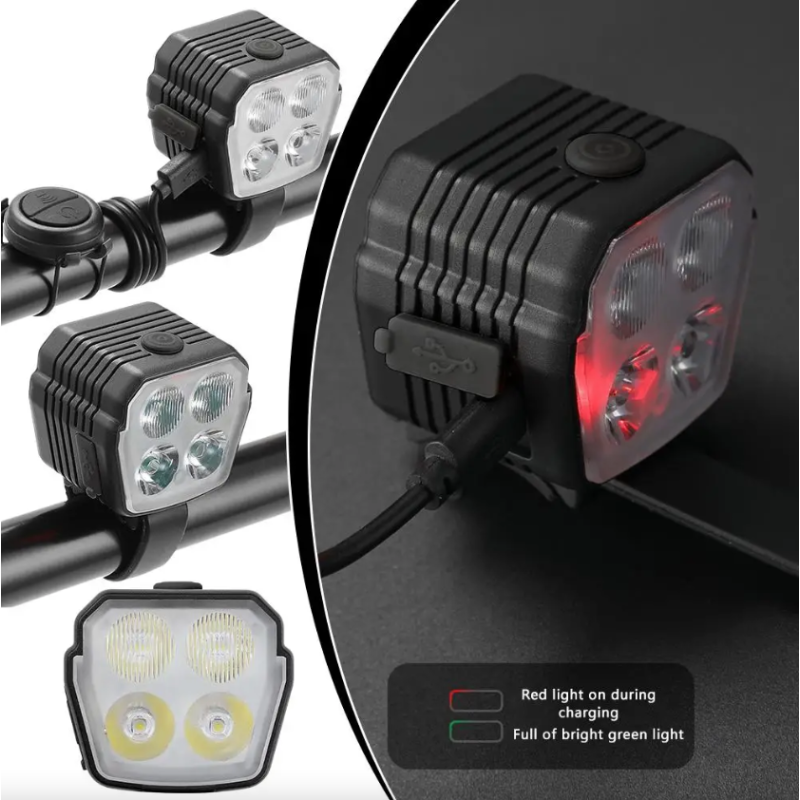 Sykkellykt & Sykkelhorn 2-i-1: USB Oppladbar MTB Frontlys, Fjern-/Nærlys & Trådstyrt Sykkelklokke for Sikkerhet