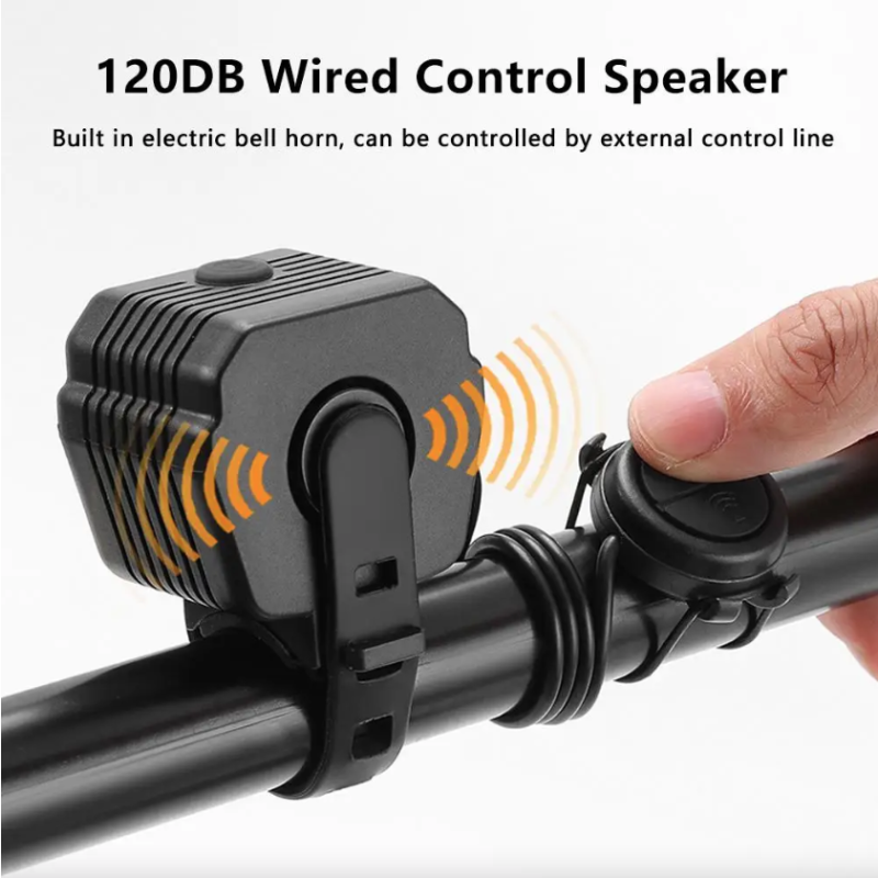 Sykkellykt & Sykkelhorn 2-i-1: USB Oppladbar MTB Frontlys, Fjern-/Nærlys & Trådstyrt Sykkelklokke for Sikkerhet