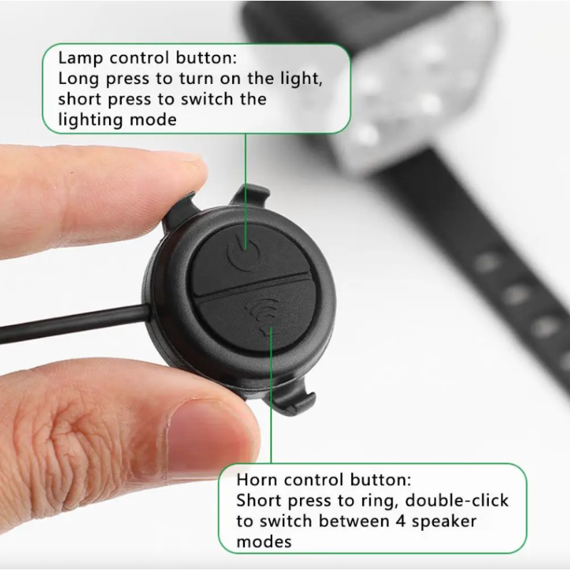 Sykkellykt & Sykkelhorn 2-i-1: USB Oppladbar MTB Frontlys, Fjern-/Nærlys & Trådstyrt Sykkelklokke for Sikkerhet