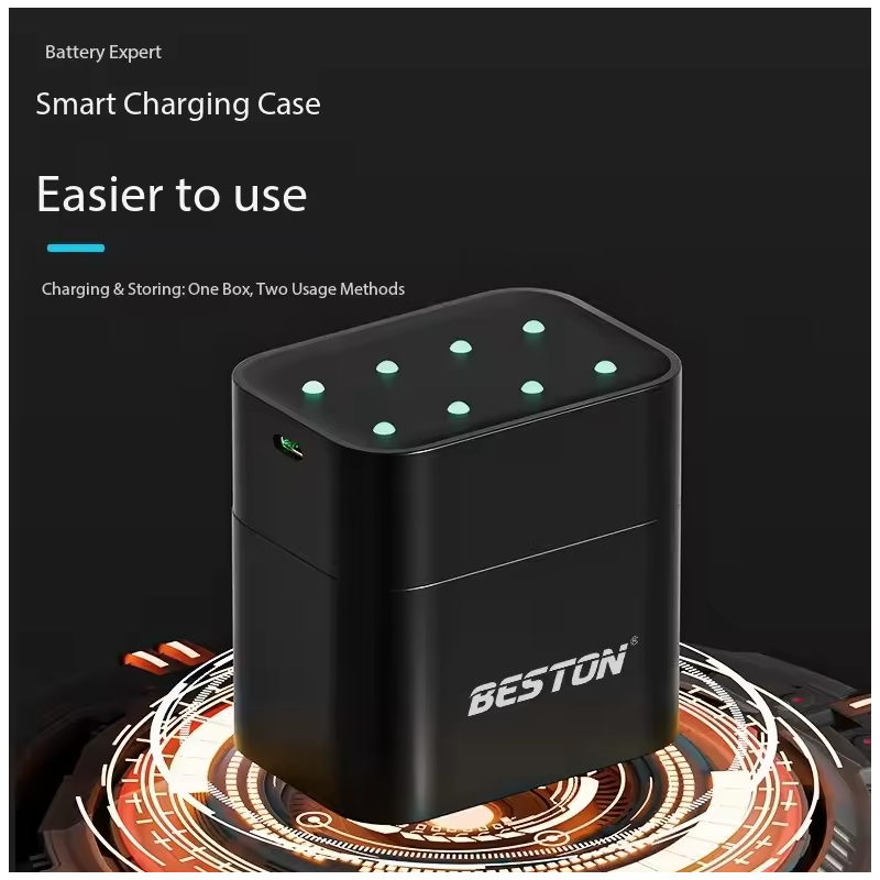 Beston Smart Batterilader 8 spor | Rask Lading for 1.5V AA Litiumbatterier 3600mWh | Batterisett