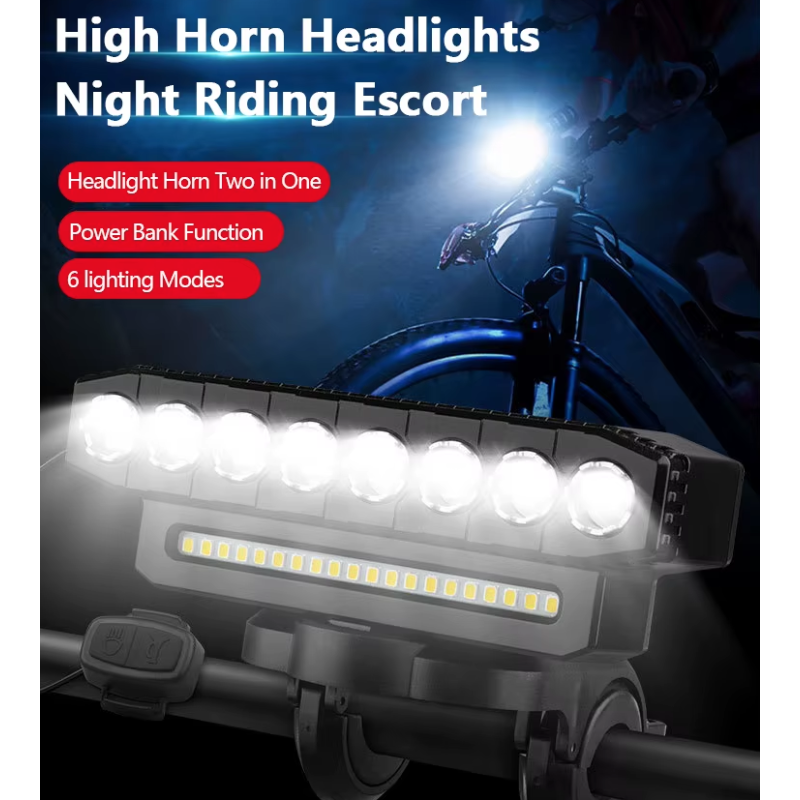 USB oppladbart sykkelfrontlys kraftig 120dB sykkelhorn vanntett sykkelsikkerhetstilbehør for eventyrlystne syklister