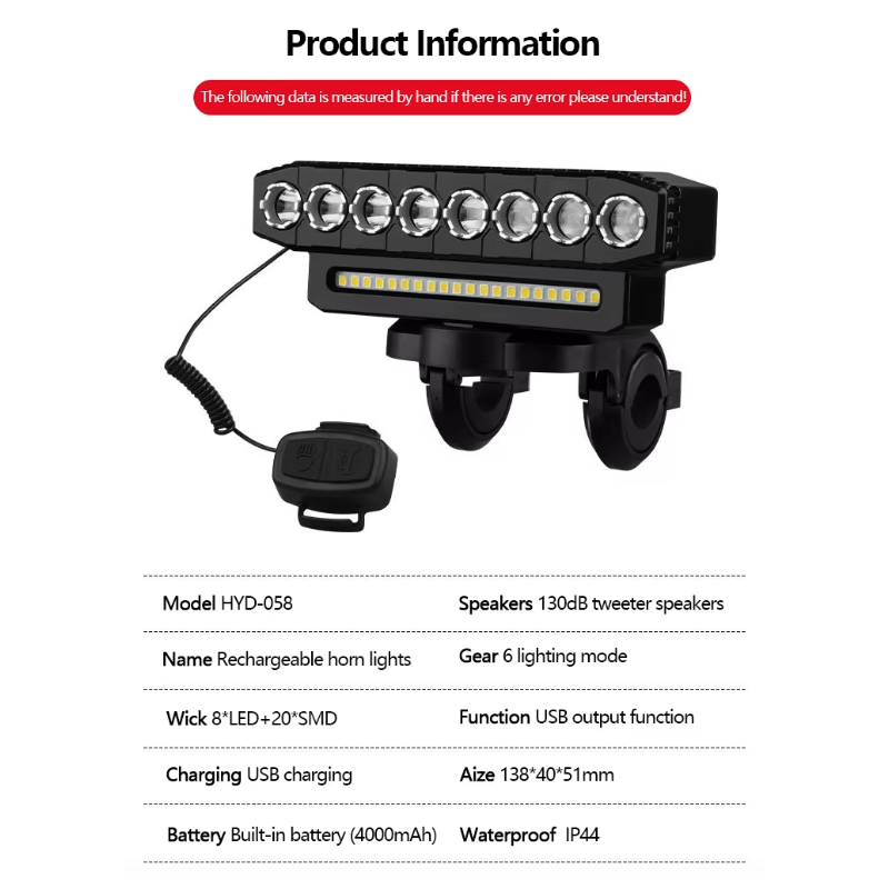 USB oppladbart sykkelfrontlys kraftig 120dB sykkelhorn vanntett sykkelsikkerhetstilbehør for eventyrlystne syklister