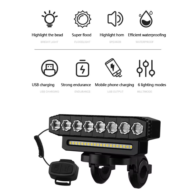 USB oppladbart sykkelfrontlys kraftig 120dB sykkelhorn vanntett sykkelsikkerhetstilbehør for eventyrlystne syklister