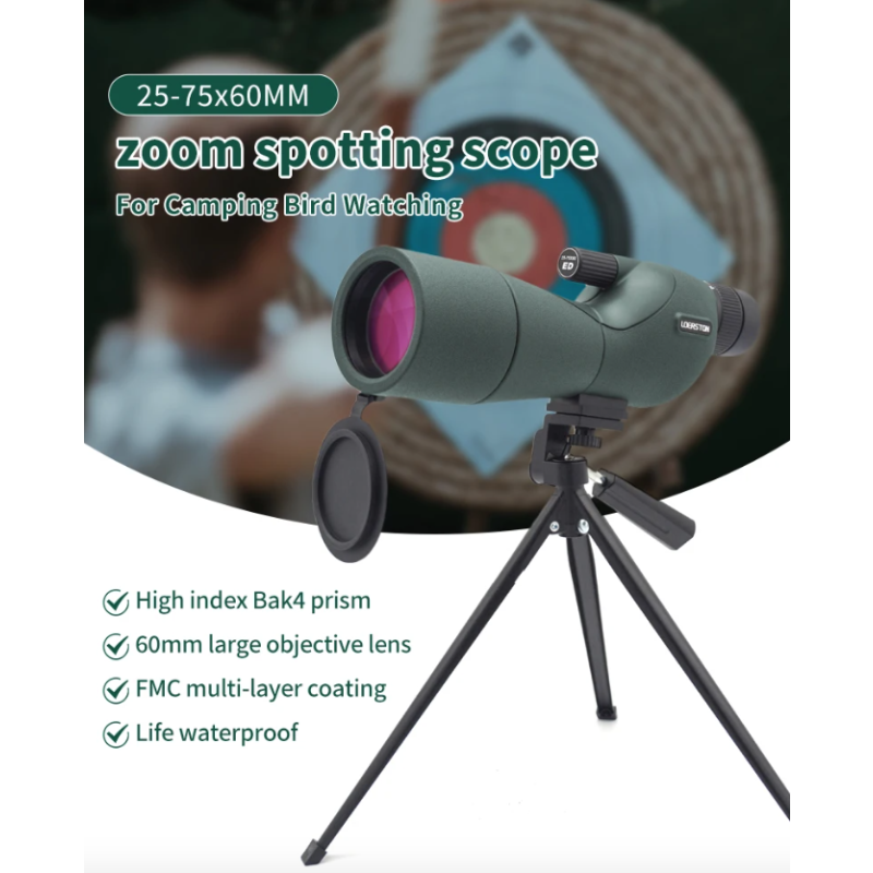 25-75x60 ED Spottingscope Fuglekikkert for Naturfotografering & Camping – Vanntett Monokulær Teleskop BAK4
