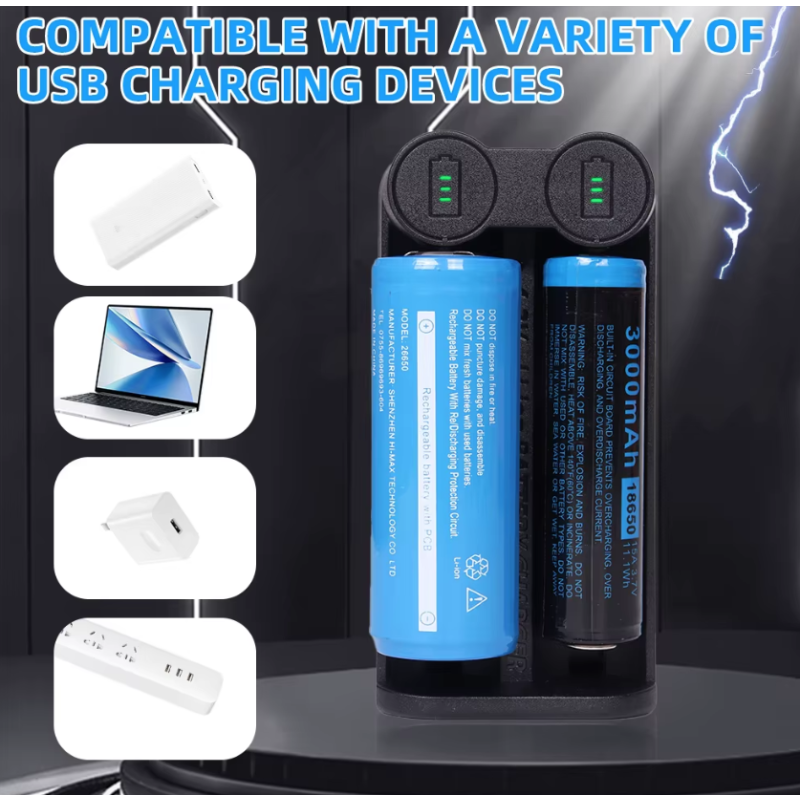 21700 batterilader profesjonell for oppladbare litiumbatterier med intelligent MCU teknologi og 0 volt aktivering