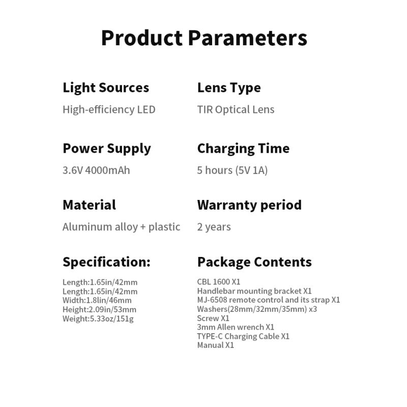Magicshine CBL1600 kraftig sykkellys 1600 lumen for MTB nattsykling hengende avskårne kabel styrefeste