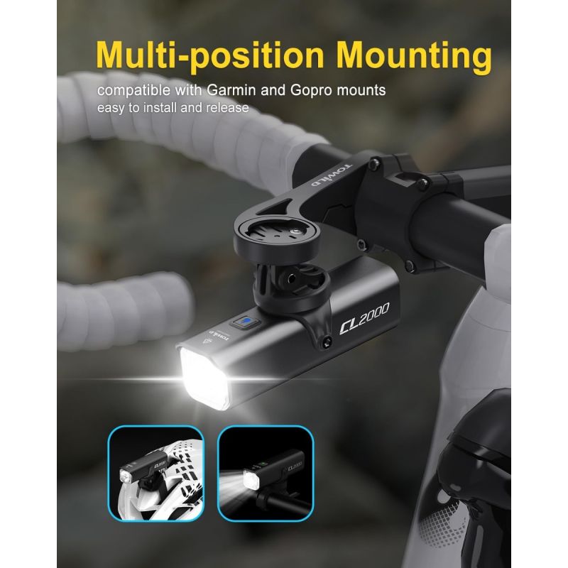 TOWILD CL2000 Sykkellys 2000 Lumen: Supersterk for MTB, Landevei & Pendling