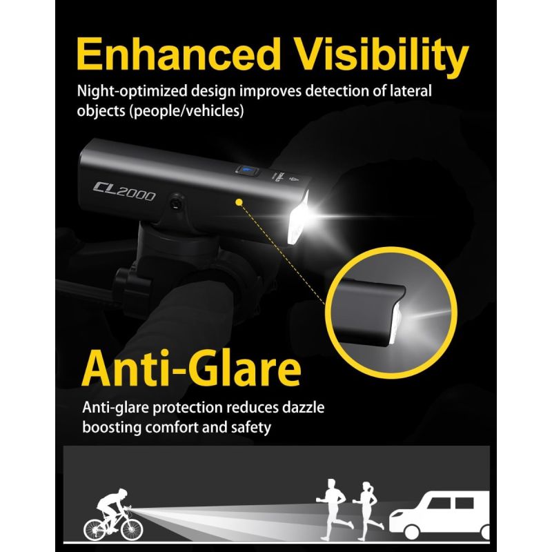 TOWILD CL2000 Sykkellys 2000 Lumen: Supersterk for MTB, Landevei & Pendling
