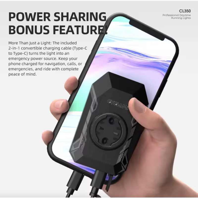 CYCLAMI CL350 Sykkellykt - 4000mAh, Type-C lading, Nattkjøring Sikkerhet