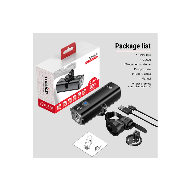 TOWILD CL600 sykkellys USB oppladbar frontlampe LED høy lumen belysning sykkelsikkerhet vanntett design