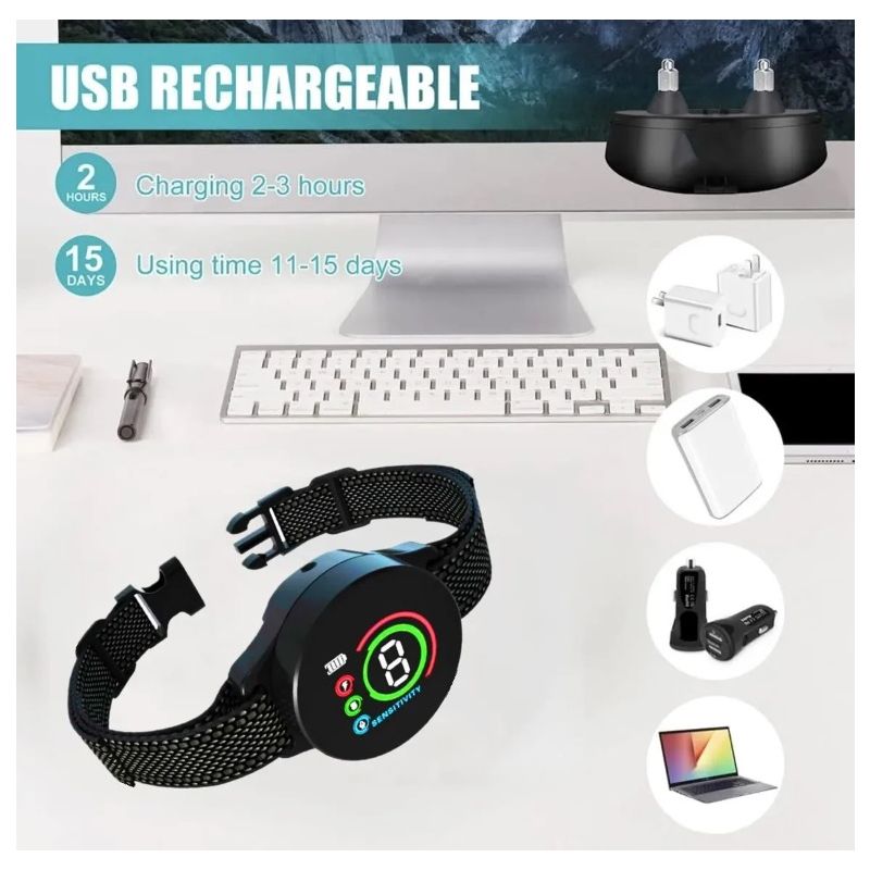 Oppladbar Hund Bjeff Kontroll med Intelligent Bjeffgjenkjenning Komfortabel Treningshalsbånd for Hunden din