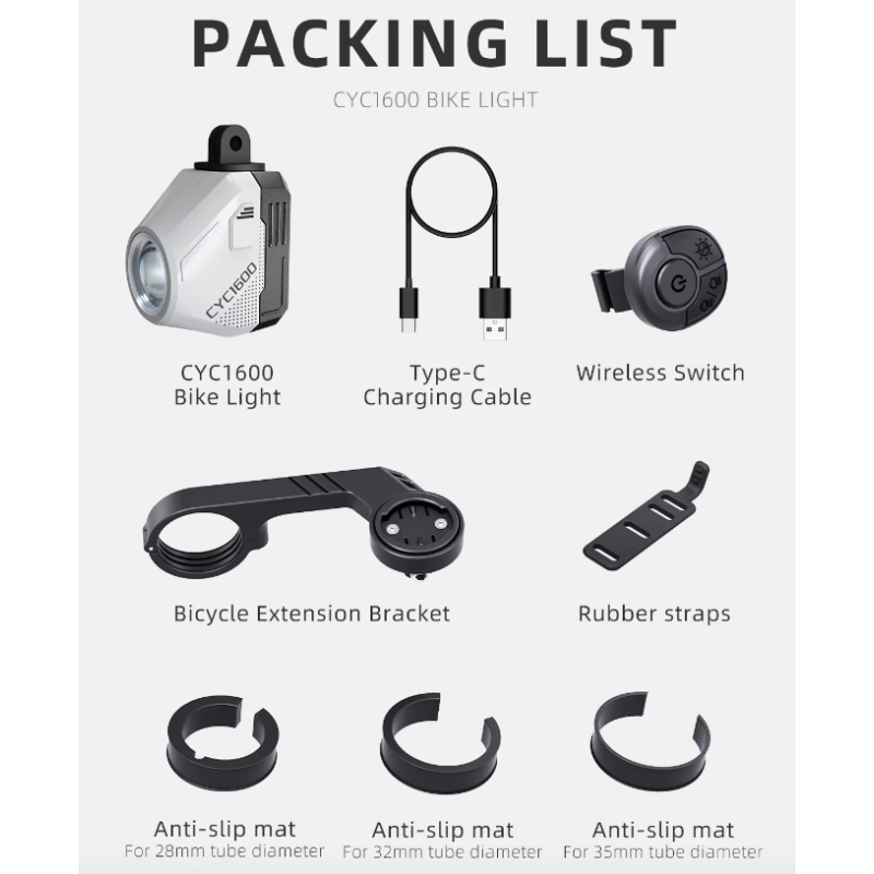 Hengende Cut-off Kabel Sykkel Frontlys 1600LM med Trådløs Fjernkontroll og Høy Lysstyrke for Sykkelsikkerhet