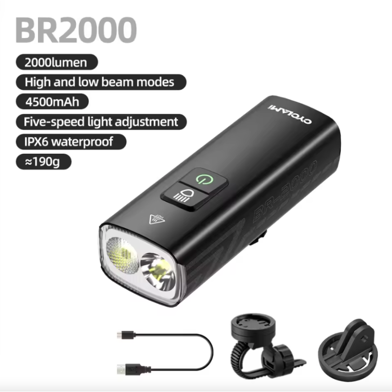 CYCLAMI BR2000 Sykkellykt 2000 Lumen | Type-C Frontlykt for MTB & Landeveissykkel | Høy Sikkerhet