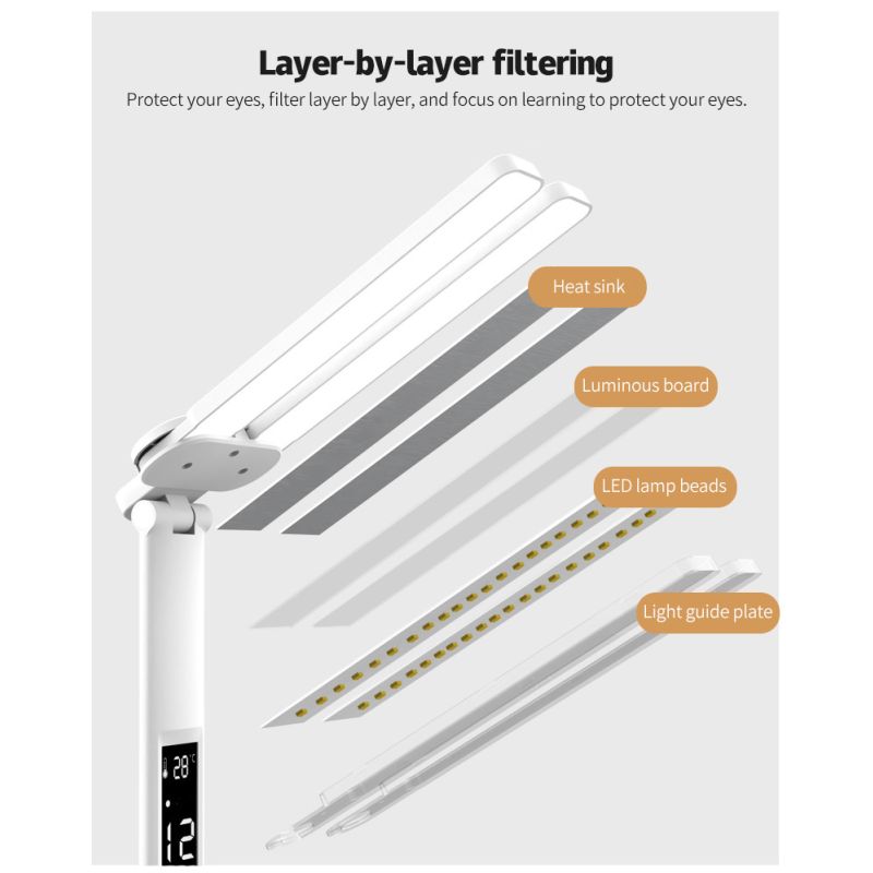 LED skrivebordslampe med USB berørings nattlys og kalender moderne bordlampe for øyebeskyttelse og myk belysning