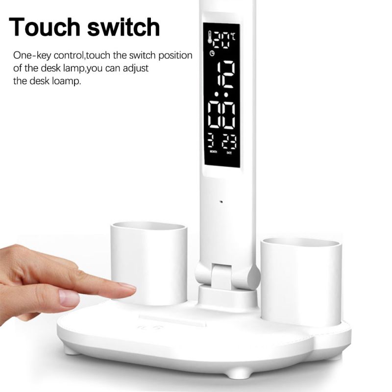LED skrivebordslampe med USB berørings nattlys og kalender moderne bordlampe for øyebeskyttelse og myk belysning