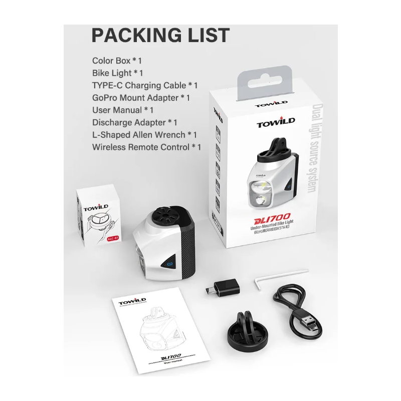 TOWILD DLite 1700 Sykkellykt: Optimal Synlighet med 1900 Lumen, USB Oppladbar, Vanntett!