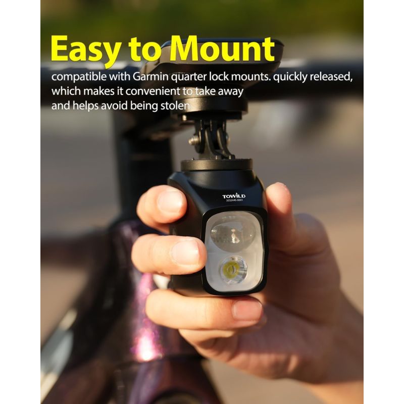 TOWILD DLite 1700 Sykkellykt: Optimal Synlighet med 1900 Lumen, USB Oppladbar, Vanntett!