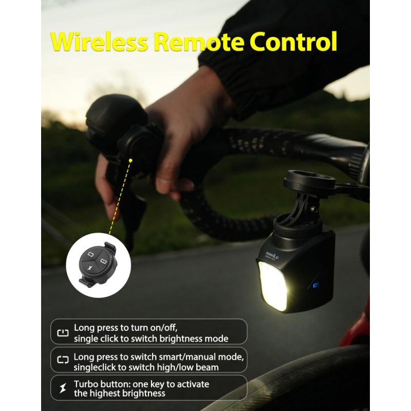 TOWILD DLite 1700 Sykkellykt: Optimal Synlighet med 1900 Lumen, USB Oppladbar, Vanntett!