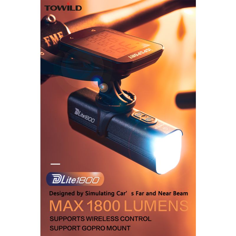 TOWILD DLite 1800 USB oppladbart sykkellys 2100 lumen sykkeltilbehør 5000mAh batteri vanntett design