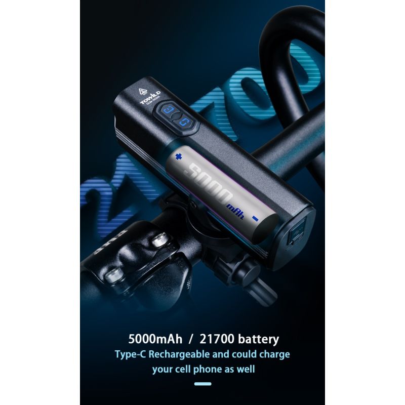TOWILD DLite 1800 USB oppladbart sykkellys 2100 lumen sykkeltilbehør 5000mAh batteri vanntett design