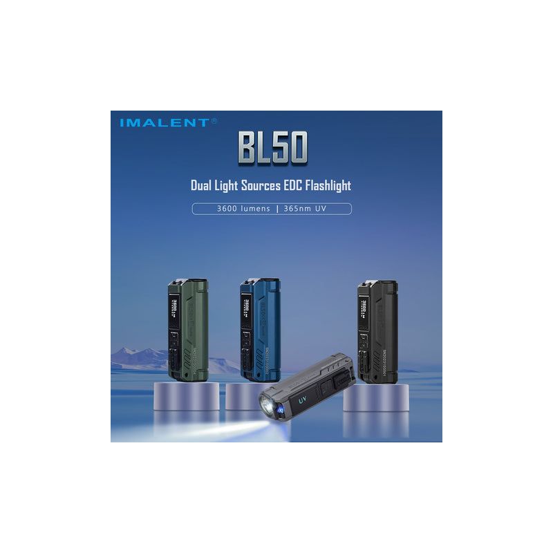 Imalent BL50 3600 Lumen LED lommelykt Type-C oppladbar bærbar belysning for utendørs opplevelser  OLED-skjerm