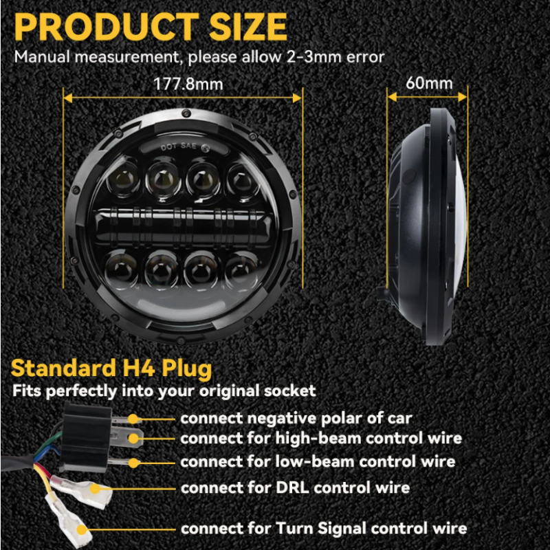 Oppdag 7 tommer motorsykkel LED hovedlykt med beam DRL turn signal for Harley Jeep Hummer vanntett IP67