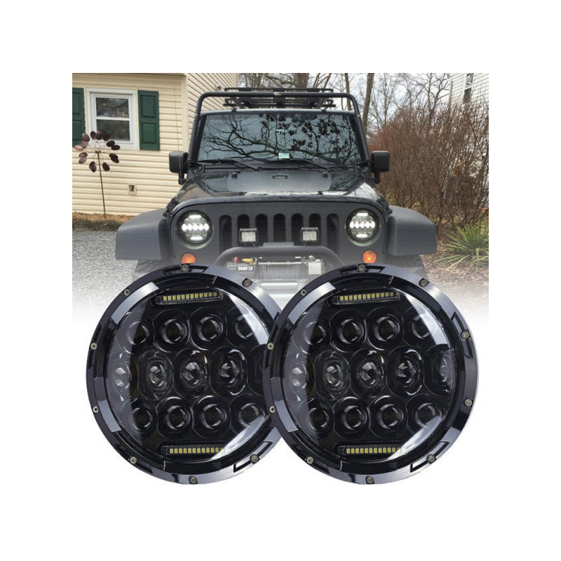 Oppdag 7 tommer motorsykkel LED hovedlykt med beam DRL turn signal for Harley Jeep Hummer vanntett IP67