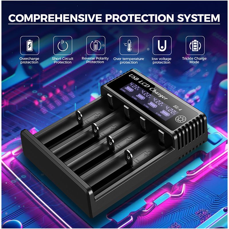 Smart batterilader med LCD-skjerm USB enhet for 18650 litium 37V og AA AAA batterier allsidig og effektiv