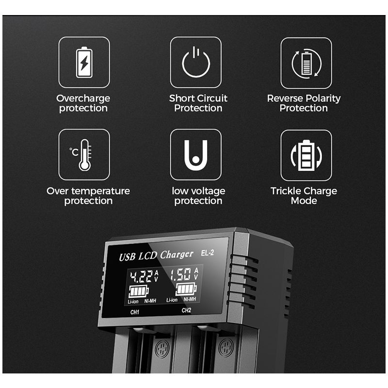 Smart batterilader med LCD-skjerm USB enhet for 18650 litium 37V og AA AAA batterier allsidig og effektiv