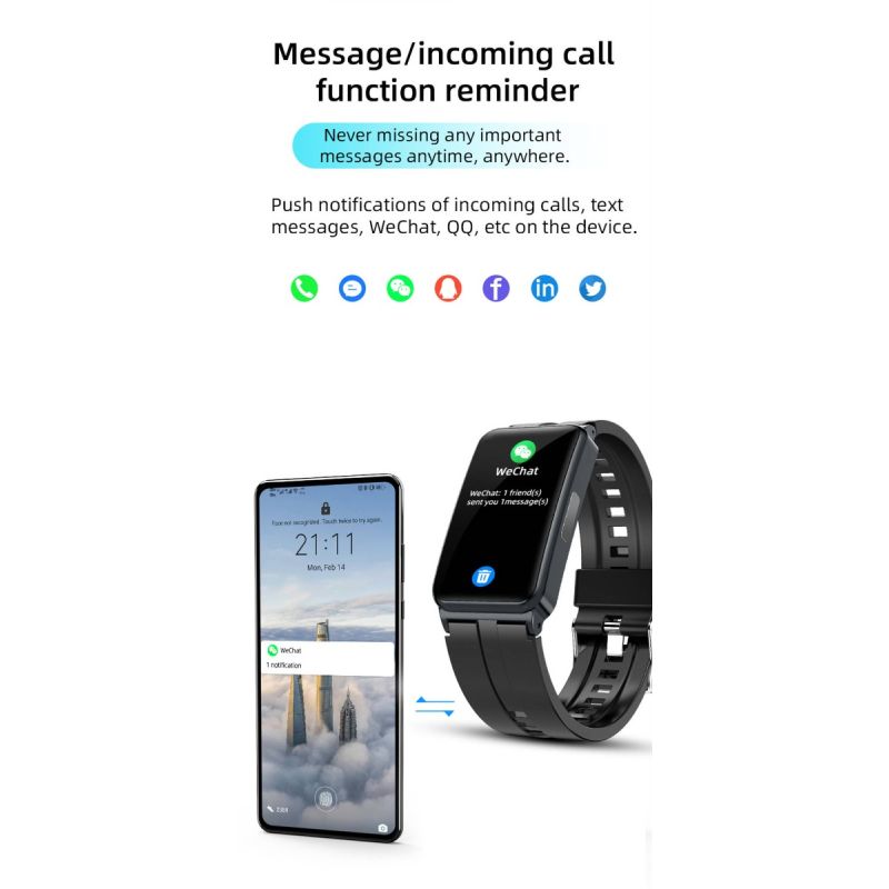 EP01 Smartklokke med blodglukose Sukker EKG HRV, Hjertefrekvens, Kroppstemperatur, 1.47