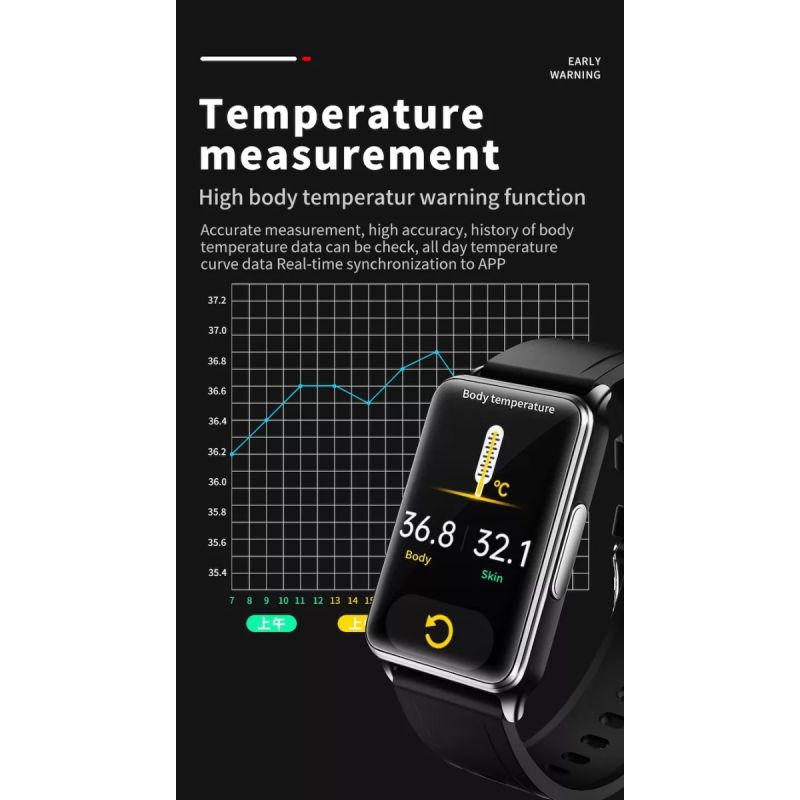 EP02 Smartklokke med Blodglukose & EKG – Vanntett Fitness Tracker, Hjertefrekvens og Temperaturovervåking