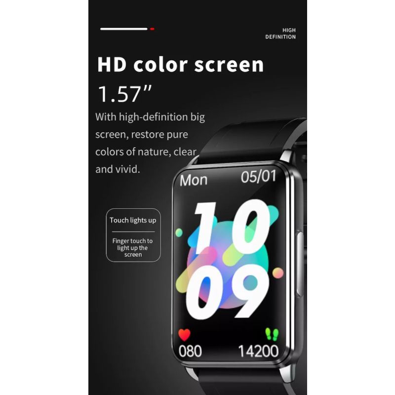 EP02 Smartklokke med Blodglukose & EKG – Vanntett Fitness Tracker, Hjertefrekvens og Temperaturovervåking