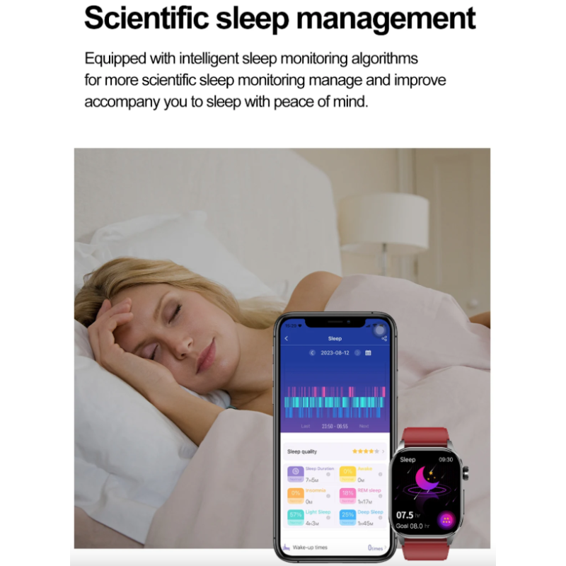 E580 Smartklokke: Blodsukker, EKG, Puls, Blodtrykk. IP68 Vanntett, 2.04