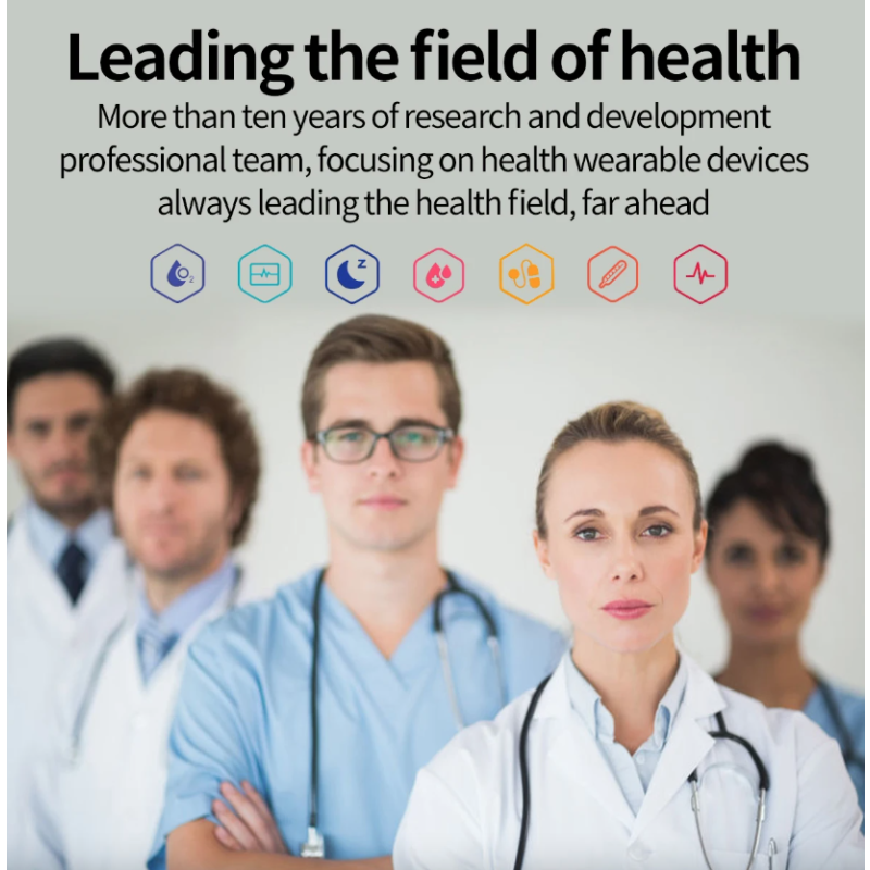 E580 Smartklokke: Blodsukker, EKG, Puls, Blodtrykk. IP68 Vanntett, 2.04