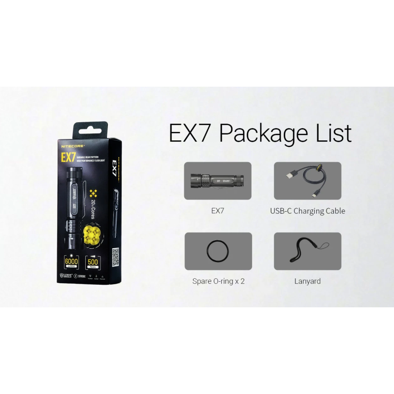Nitecore EX7 Lommelykt 6000 Lumen - USB-C Oppladbar Kraftig Lys for Friluftsliv & Søk/Redning