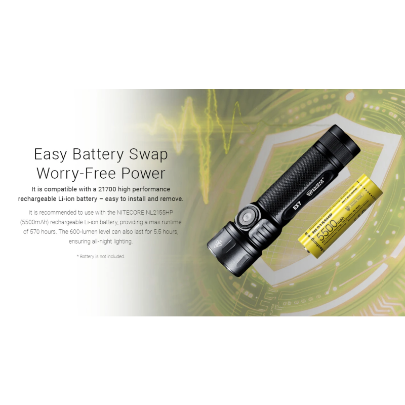 Nitecore EX7 Lommelykt 6000 Lumen - USB-C Oppladbar Kraftig Lys for Friluftsliv & Søk/Redning