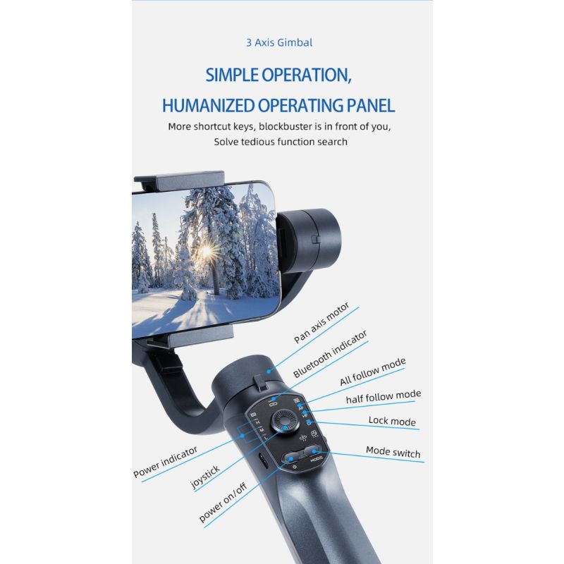 F10 Pro Stabilisator 3-akset Telefon Gimbal for Mobil Filmskaping og Fotografering Smarttelefonkompatibilitet