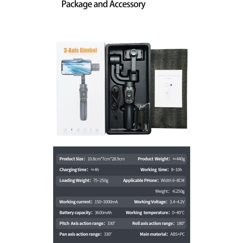 F10 Pro Stabilisator 3-akset Telefon Gimbal for Mobil Filmskaping og Fotografering Smarttelefonkompatibilitet