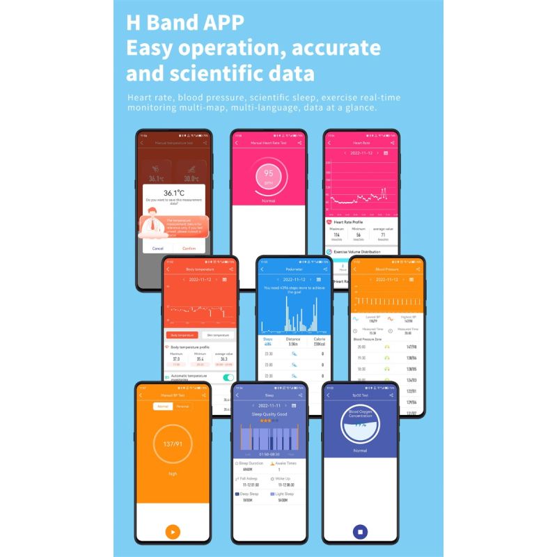 F57L Smartklokke for Helseovervåkning: Blodsukkerklokke, Blodtrykksmåler, Pulsmåler. Sportsklokke iOS/Android.
