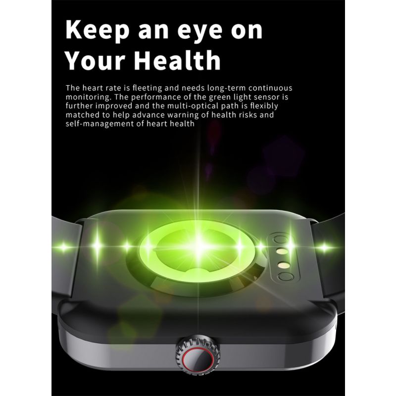 F57L Smartklokke for Helseovervåkning: Blodsukkerklokke, Blodtrykksmåler, Pulsmåler. Sportsklokke iOS/Android.