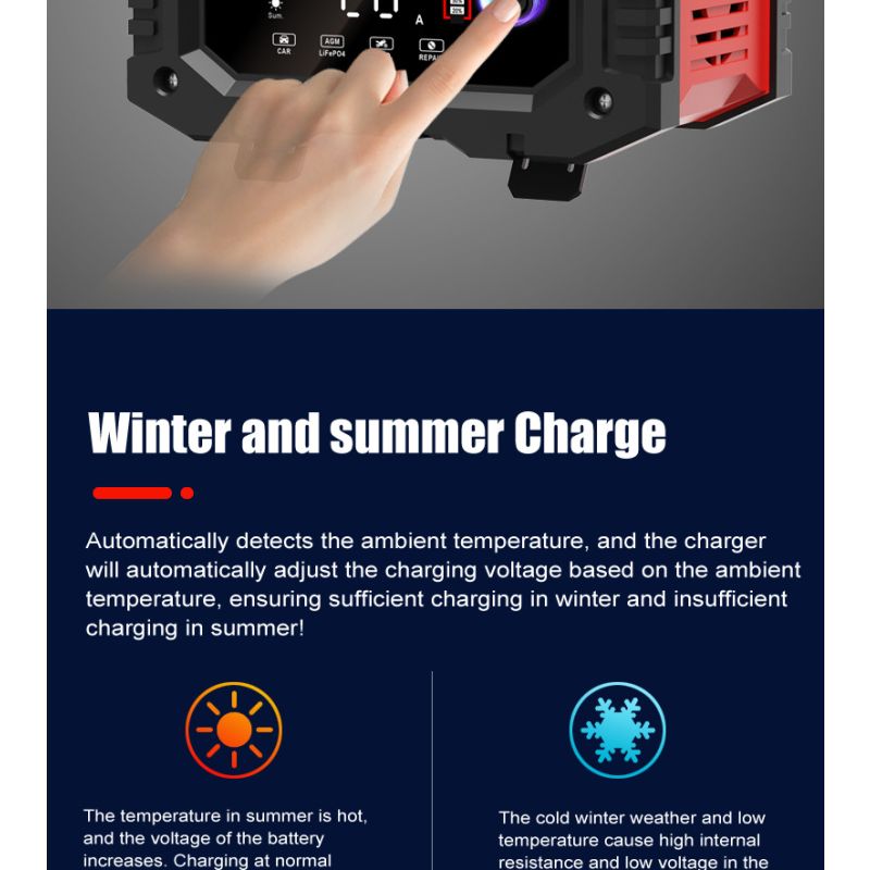 FOXSUR 20A bærbar bilbatterilader 12V-24V AGM LiFePO4 blysyre 7-trinns lading pålitelig ytelse batterilevetid