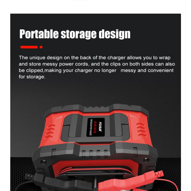 FOXSUR 20A bærbar bilbatterilader 12V-24V AGM LiFePO4 blysyre 7-trinns lading pålitelig ytelse batterilevetid
