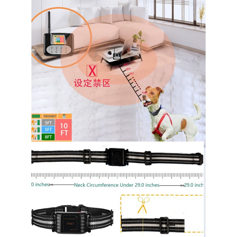 3-i-1 Trådløs Elektronisk Hundegjerde med Radar Justerbart Gjerde for Hunder Effektiv Bark Kontroll
