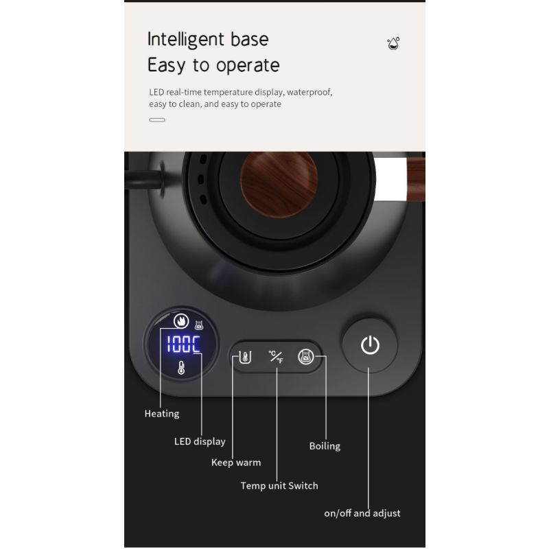 Elektrisk Svanhals Vannkoker med sanntidstemperaturkontroll presis helling og rask oppvarming for kaffe og te