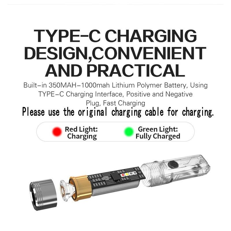 GT13 TIKI Mini nøkkelringlys 62g USB oppladbar med 1000 lumen UV-lys for utendørs campinglys eventyrutstyr