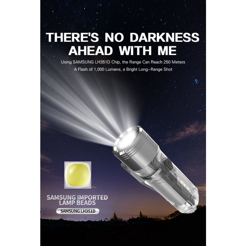 GT13 TIKI Mini nøkkelringlys 62g USB oppladbar med 1000 lumen UV-lys for utendørs campinglys eventyrutstyr