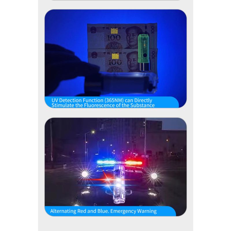 GT13 TIKI Mini nøkkelringlys 62g USB oppladbar med 1000 lumen UV-lys for utendørs campinglys eventyrutstyr